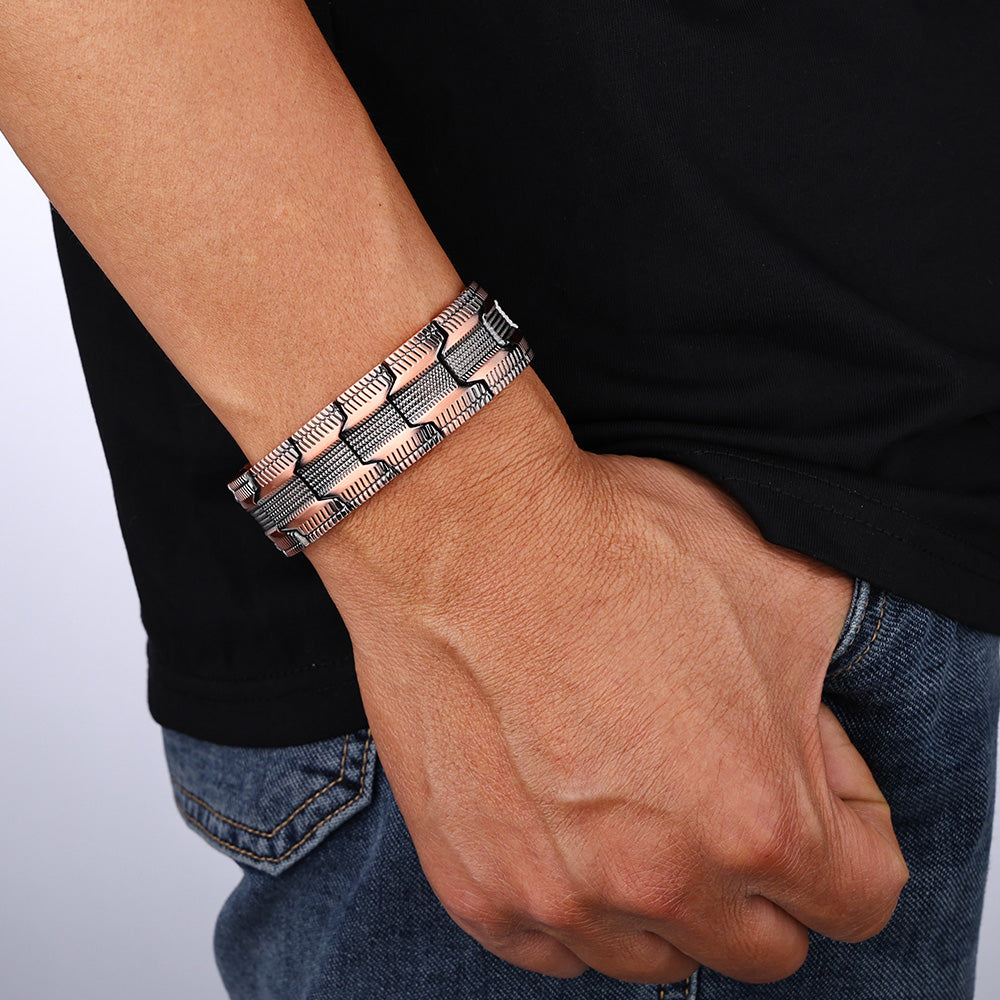 Pulsera de Cobre con Magnetismo Tejido Texturizado Premium triple protección - Color Cobre